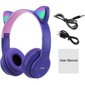 Casque Bluetooth sans fil avec oreilles de chat LED clignotantes KT-49M – سماعات رأسية