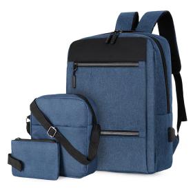 Sac à dos homme avec sac bandoulière et trousse 3en1 bleu 2775-11 – محفظة ظهر رجالية 3 قطع أزرق