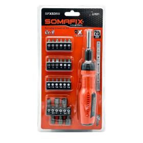 مطقم مفك براغي من 25 قطعة – Tournevis Cliquet SOMAFIX SFX5358 Coffret 25 Pièces en Acier Cr-V