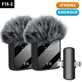 Double Microphone Sans Fil Professionnel 2en1 pour iPhone et Android F15-2 – ميكروفون لاسلكي 2قطع متعدد المنافذ