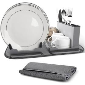 Égouttoir à vaisselle pliable avec tapis enroulable et porte cuillère