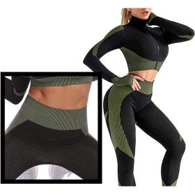 Ensembles d'entraînement pour femmes - Tenue de gymnastique sans couture à 2 pièces Vert