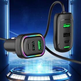 Chargeur Voiture 6 Ports USB Type-C avec Éclairage RGB – شاحن سيارة